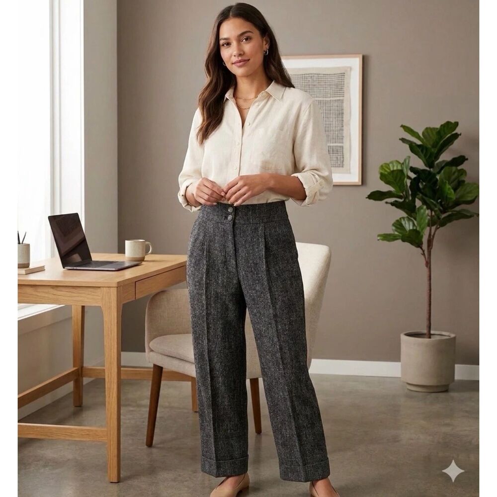 Club Monaco High Rise Pantalons Womens Sz 4 Tweed Pleated Classic Capsule New